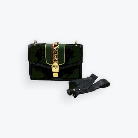 Auth Gucci Black Velvet GG Monogram Sherry Line Small Sylvie Shoulder Bag - Picture 11 of 16